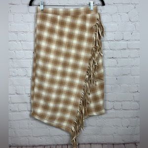 Time and Tru Women’s Fringed Faux‎ Wrap Wool blend midi length skirt, sz XS, NWT